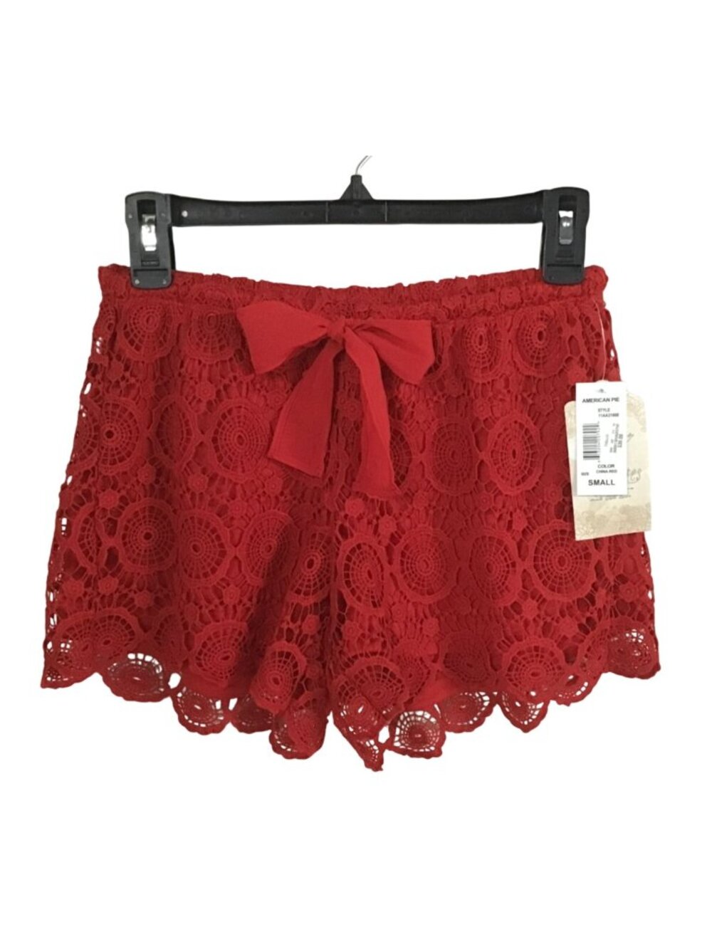 Soulmates Womens Small Red Crochet Elastic Waist Shorts